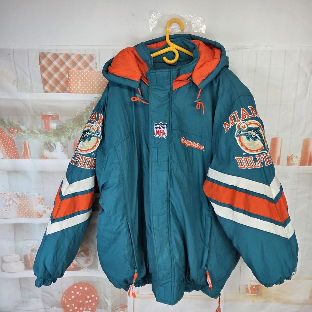 Starter Pro Line NFL Miami Dolphins Puffer Jacket Coat Size XXL Vintage 1990s